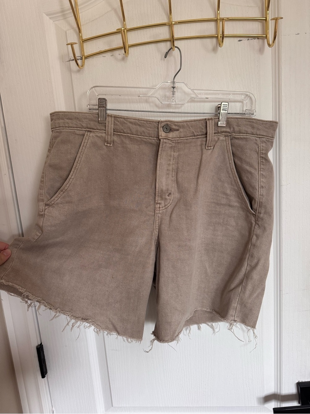 Abercrombie & Fitch Taupe Frayed Hem Bermuda Shorts